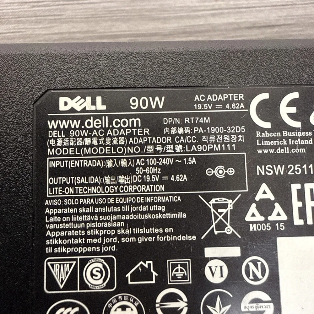 Genuine Dell Laptop Charger AC Adapter Power Supply LA90PM111 PA-1900-32D5 RT74M
